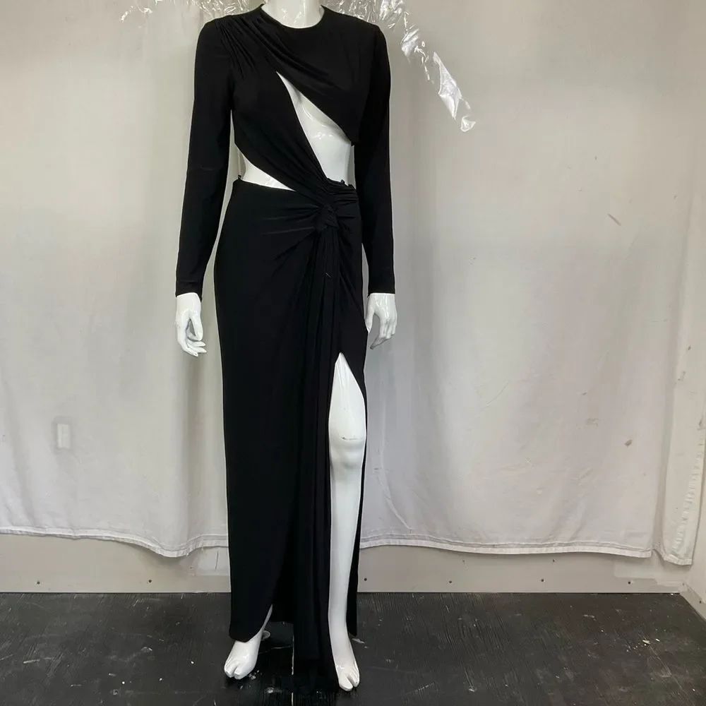 NEW Ieena Mac Duggal Black 27426 High Slit Cutout Gown Maxi Dress Size 6 - Picture 4 of 10